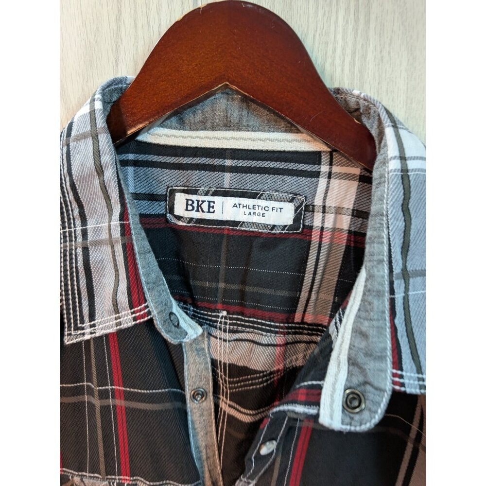 BKE Buckle Shirt Mens Large Black Pearl Snap Athletic Fit Western Cowboy Plaid - Picture 3 of 7